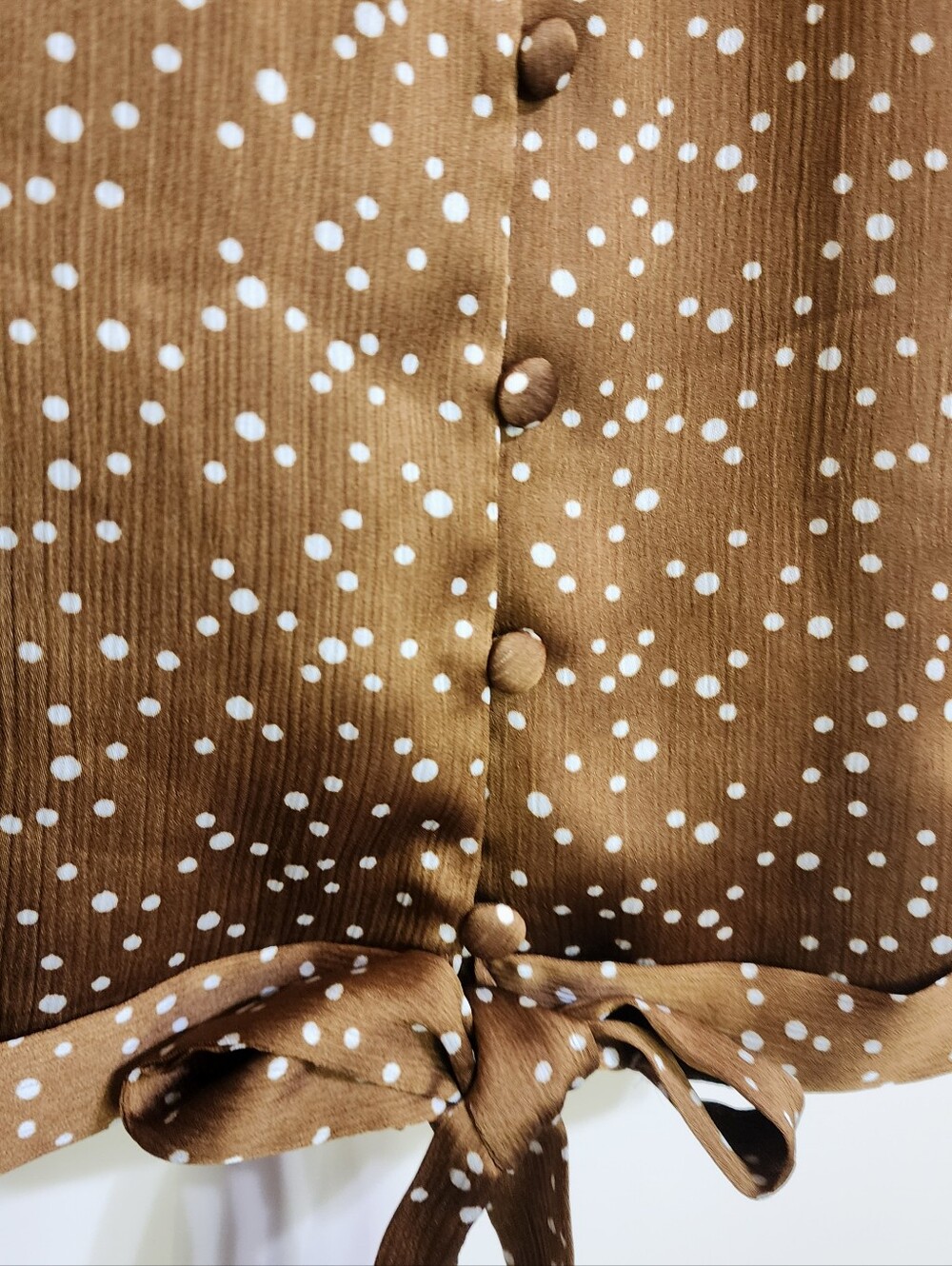 Puff Sleeve Top Women S Brown Polka Dot Bubble Print Satin Feel Oversided Easel - Picture 5 of 8
